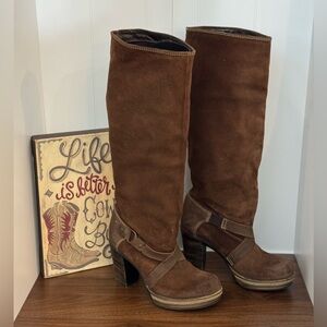 Diesel Vintage Women's Knee High Brown Suede & Leather Riding Boots Size 39 EUC
